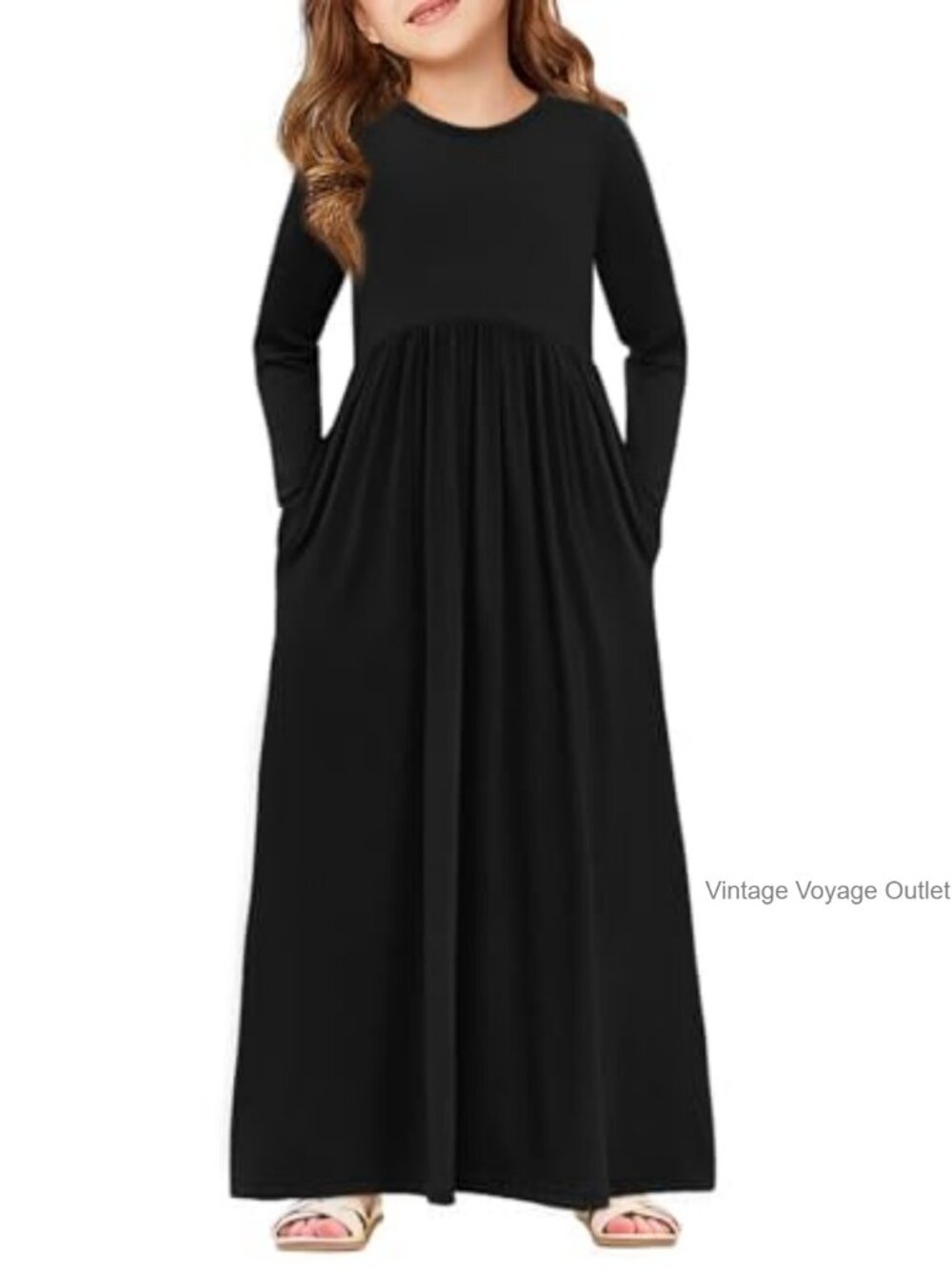 Girls Long Sleeve Maxi Dress High Waist Casual Holiday Dress